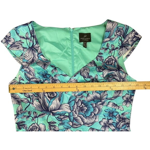 Adrianna Papell Cap Sleeve Floral Sheath Dress Size 6 Blue Floral Easter Spring - Picture 8 of 13